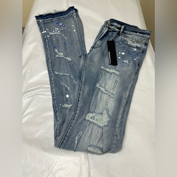 Nwt; Rockstar original jeans Nolan blue painter super stacked flare jean
